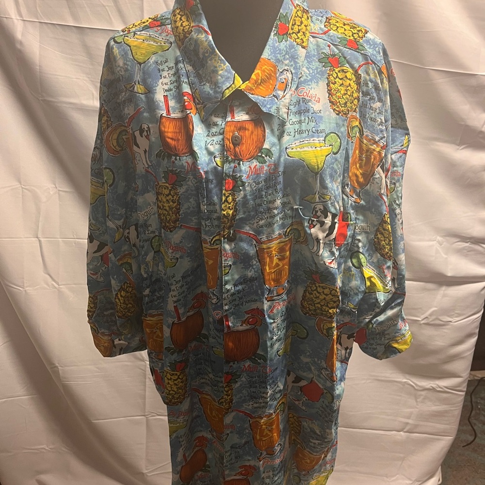 Big Dogs Blue Tropical Print Casual Button Down Shirt